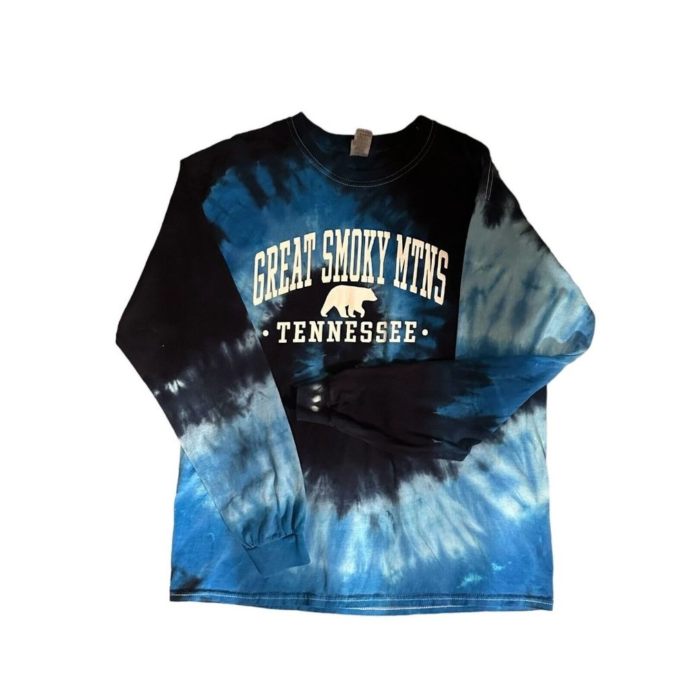 Great Smoky Mtns Tennessee Tie Dye T-shirt Men’s Size L Blue White Long Sleeve